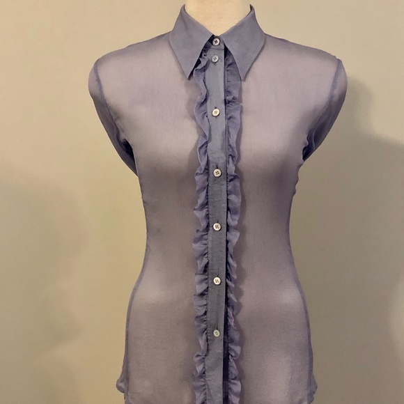 Lilac Silk Ruffled Prada Blouse/Button-Down - Picture 3 of 15